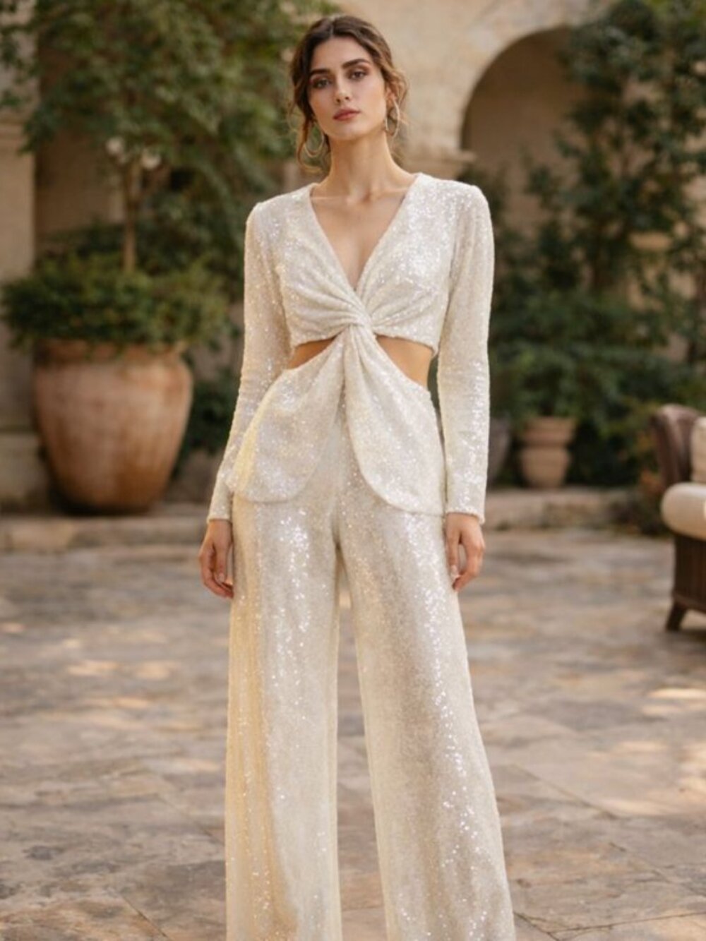 Markarian Sequin Top Rose White Sequin Side Cutout Twist Front Size 12 NEW